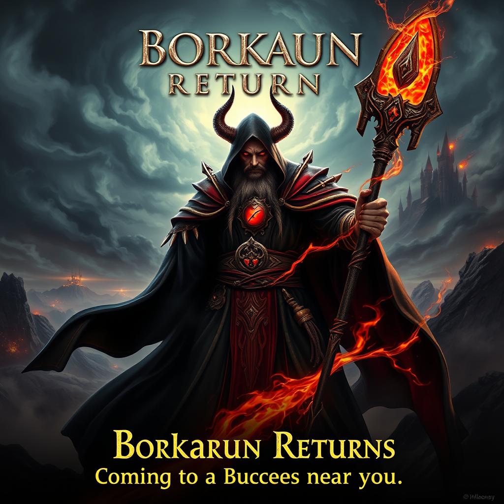 A movie poster in the style of World of Warcraft titled "Borkaun Returns"