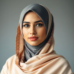 A confident and stylish woman wearing a beautifully draped traditional Hijab