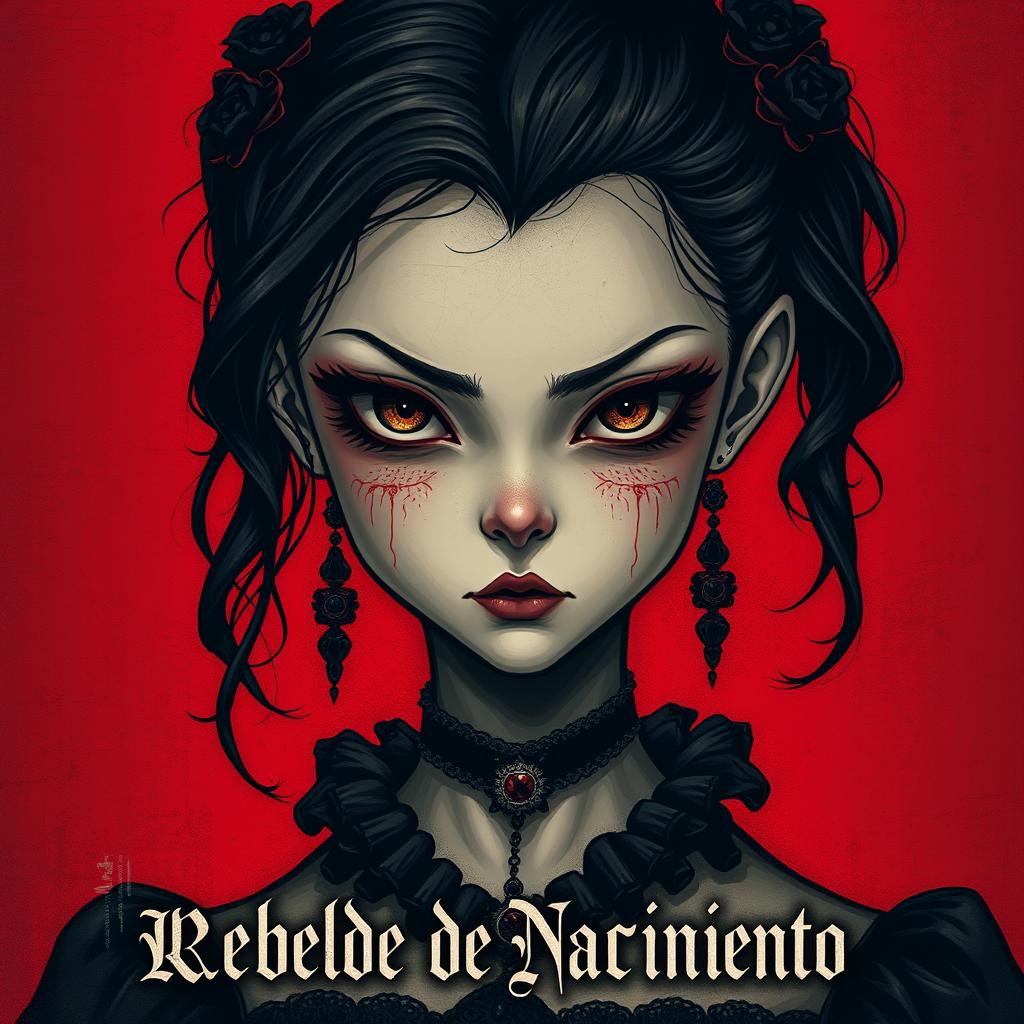 Gothic girl with a red background