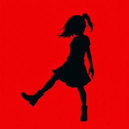 Silhouette of a rebellious girl against a vivid red background