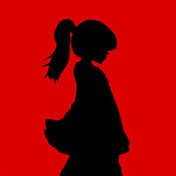 Silhouette of a rebellious girl against a vivid red background