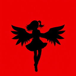 Silhouette of a rebellious girl against a vivid red background