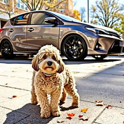 Modified Toyota Auris E15 with glossy black wheels, parked in a sunny urban setting