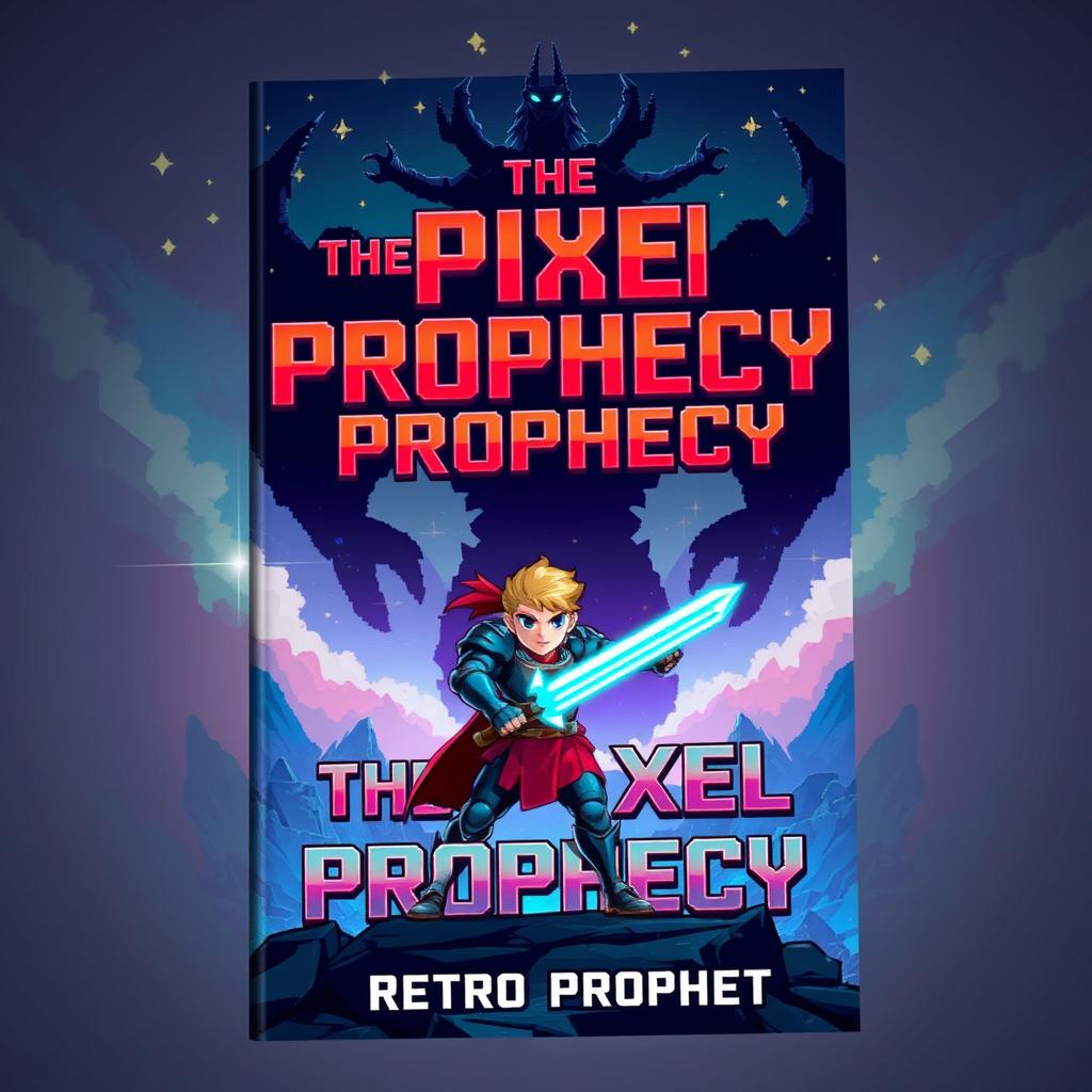 A stunning book cover for "The Pixel Prophecy" by Retro Prophet