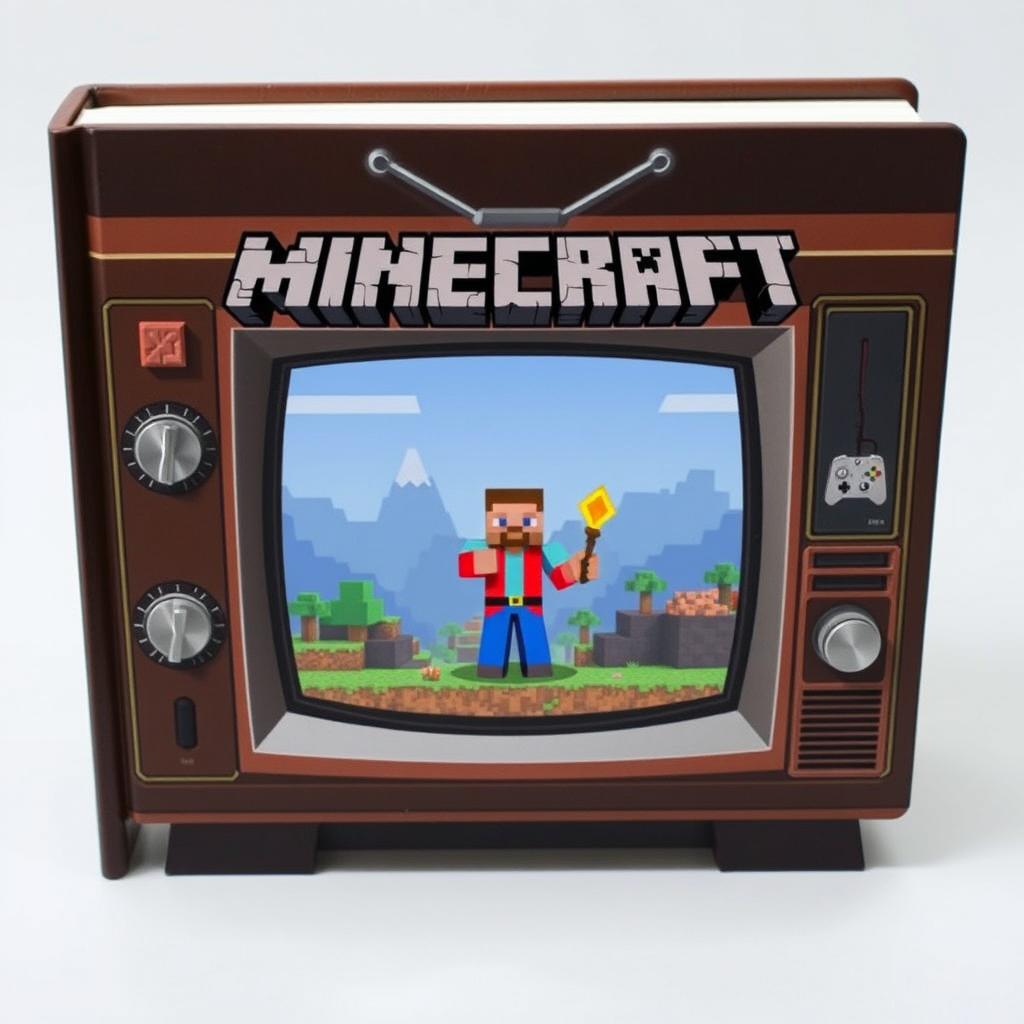 A creative book cover design inspired by Minecraft, featuring a unique twist with an LCD television theme