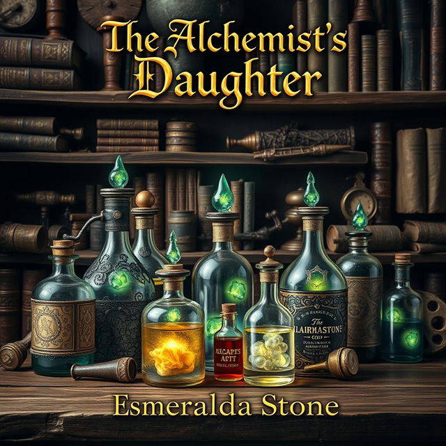 A captivating book cover for 'The Alchemist's Daughter' by Esmeralda Stone