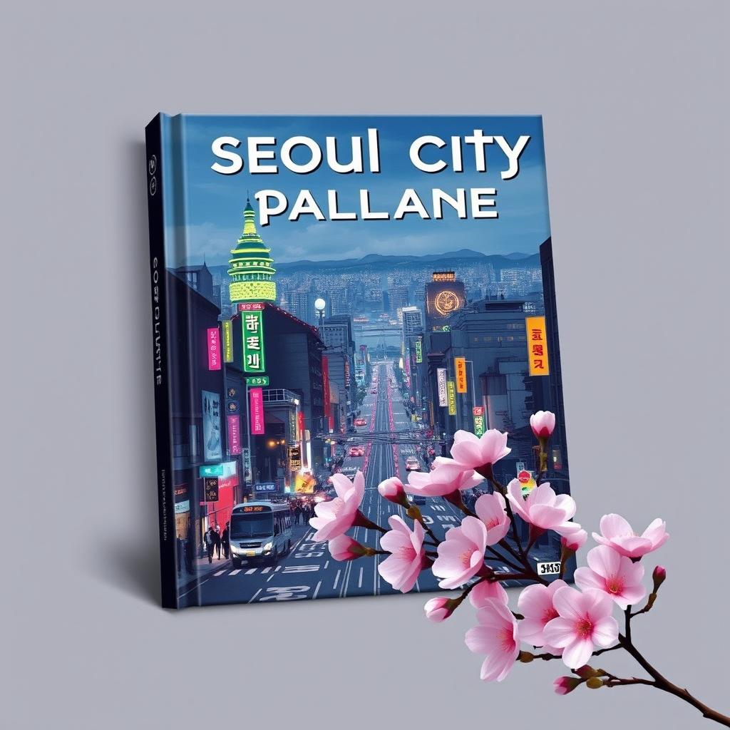 Book cover design for "Seoul City Palane": an urban exploration theme showcasing the vibrant and dynamic essence of Seoul