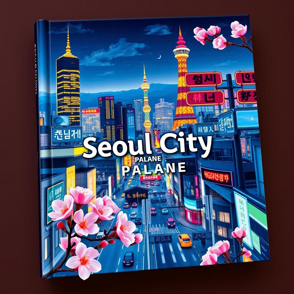 Book cover design for "Seoul City Palane": an urban exploration theme showcasing the vibrant and dynamic essence of Seoul