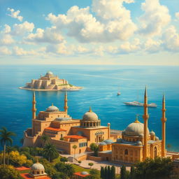 A breathtaking oil painting-style cover set in 1700s Alexandria, Egypt, showcasing the beautiful coastal scenery