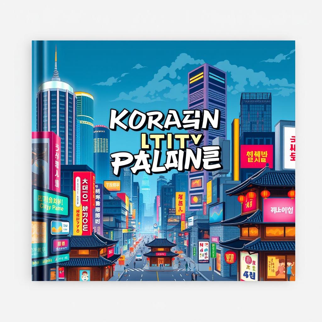 Book cover design for "Korean City Palane": a vibrant urban theme celebrating the essence of a bustling Korean city