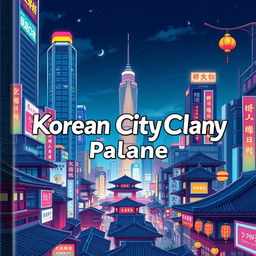 Book cover design for "Korean City Palane": a vibrant urban theme celebrating the essence of a bustling Korean city