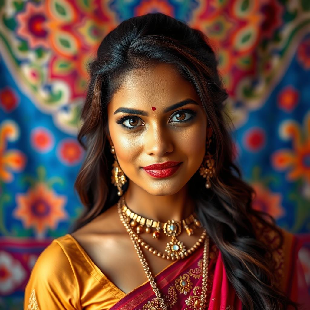 A captivating portrait of a beautiful Indian woman with striking features