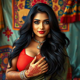 A portrait of an Indian woman with voluptuous curves and a confident expression