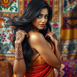 A portrait of an Indian woman with voluptuous curves and a confident expression