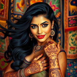 A portrait of an Indian woman with voluptuous curves and a confident expression