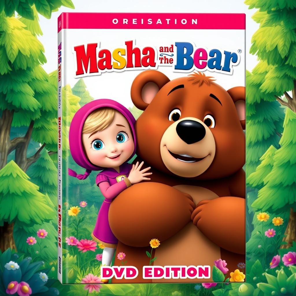 A playful and vibrant book cover featuring the beloved characters from 'Masha and the Bear'