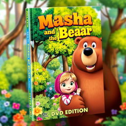 A playful and vibrant book cover featuring the beloved characters from 'Masha and the Bear'