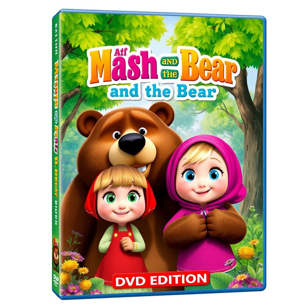 A playful and vibrant book cover featuring the beloved characters from 'Masha and the Bear'