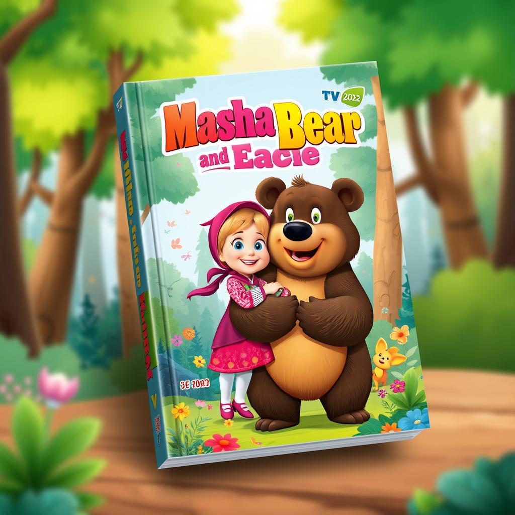 A delightful and upbeat book cover inspired by the 2022 TV series 'Masha and the Bear'