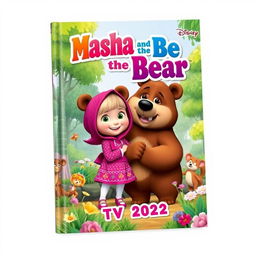 A delightful and upbeat book cover inspired by the 2022 TV series 'Masha and the Bear'