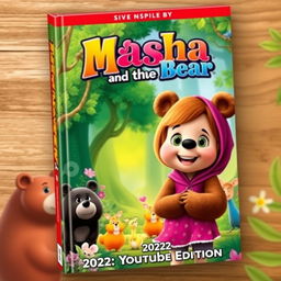 A vibrant and delightful book cover inspired by the 2022 TV series 'Masha and the Bear' as seen on YouTube