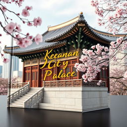 A captivating book cover featuring a Korean city palace set against a tranquil urban backdrop