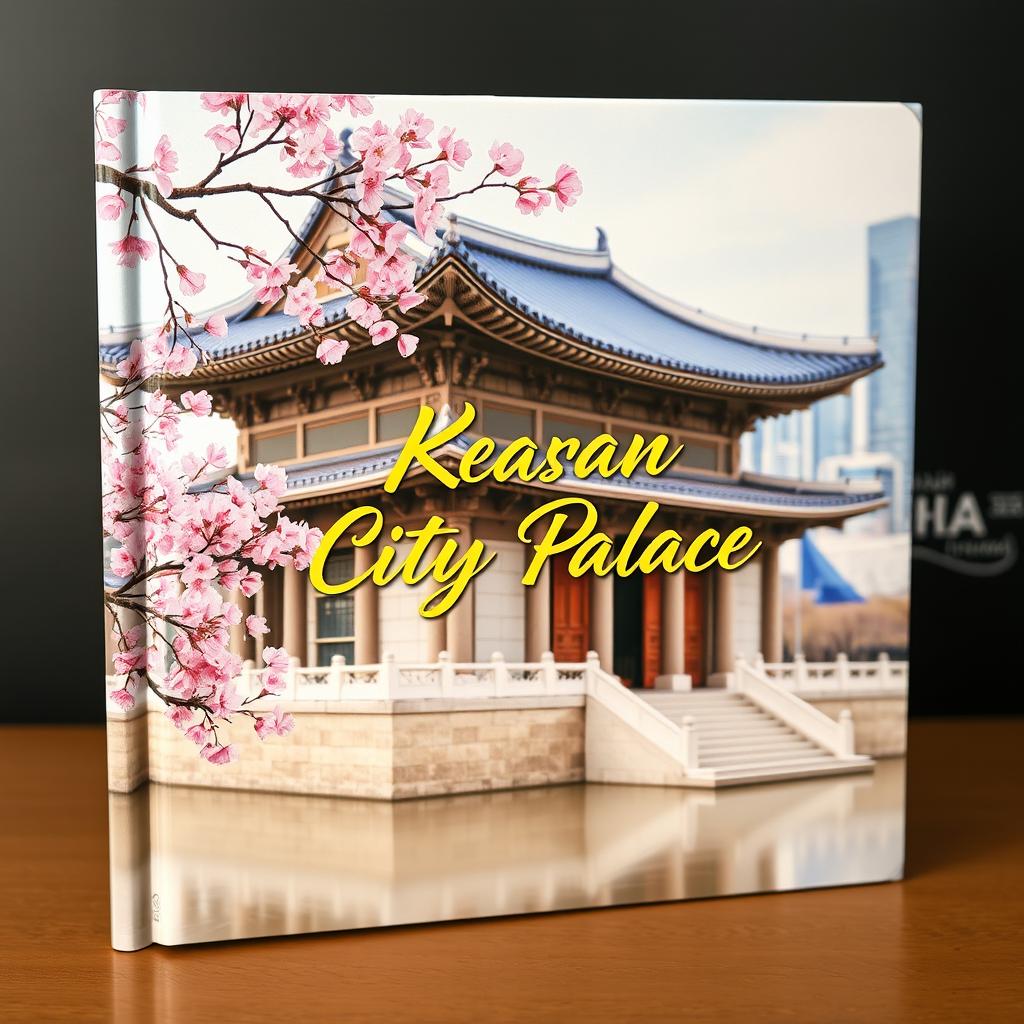 A captivating book cover featuring a Korean city palace set against a tranquil urban backdrop