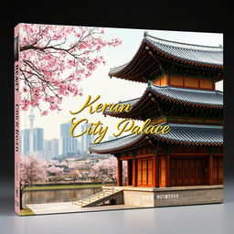 A captivating book cover featuring a Korean city palace set against a tranquil urban backdrop