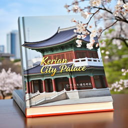 A captivating book cover featuring a Korean city palace set against a tranquil urban backdrop