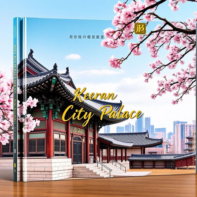 A captivating book cover featuring a Korean city palace set against a tranquil urban backdrop