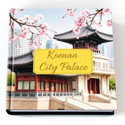 A captivating book cover featuring a Korean city palace set against a tranquil urban backdrop