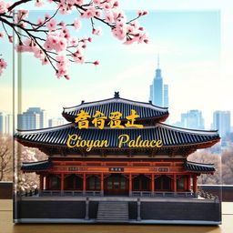 A captivating book cover featuring a Korean city palace set against a tranquil urban backdrop