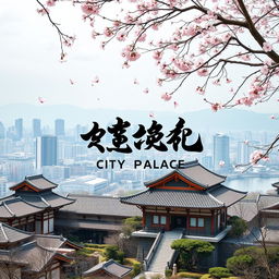 A striking book cover featuring a Japanese city palace enveloped in a serene urban landscape