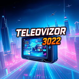 A futuristic and dynamic book cover design for 'Televizor 3022'