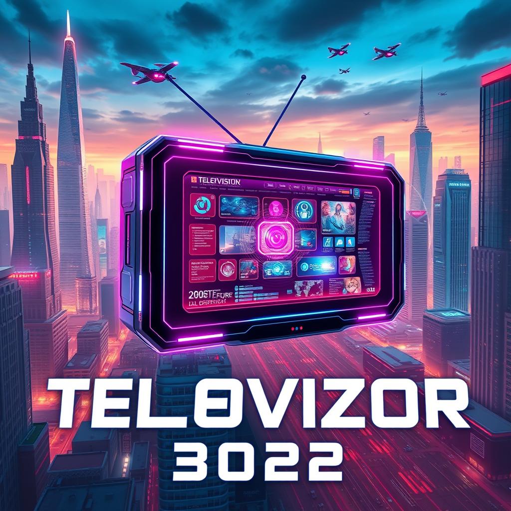 A futuristic and dynamic book cover design for 'Televizor 3022'