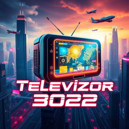 A futuristic and dynamic book cover design for 'Televizor 3022'