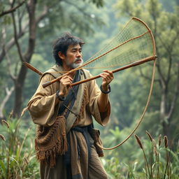 In an ancient setting, a unique hunter is portrayed