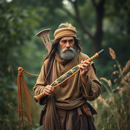 In an ancient setting, a unique hunter is portrayed