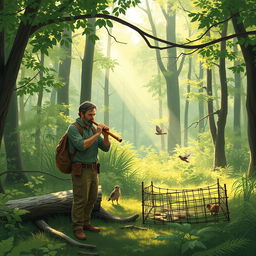 A serene forest scene where a man visits daily