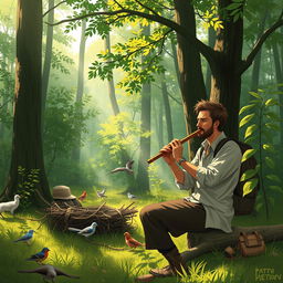 A serene forest scene where a man visits daily