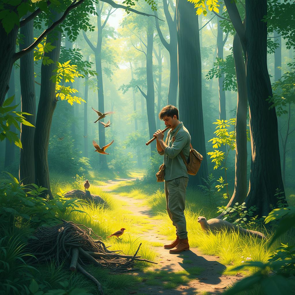 A serene forest scene where a man visits daily