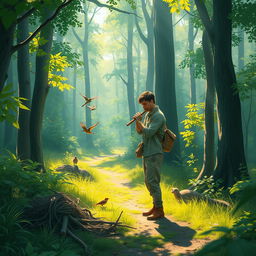 A serene forest scene where a man visits daily