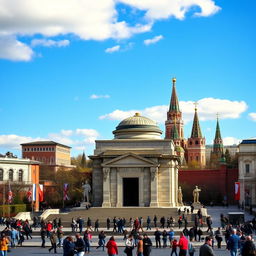 A stunning view of Lenin's Mausoleum in front of the Kremlin in Moscow, showcasing the grandeur and historical significance of the site