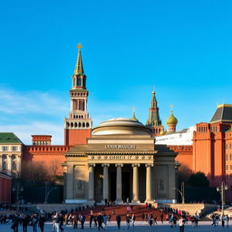 A stunning view of Lenin's Mausoleum in front of the Kremlin in Moscow, showcasing the grandeur and historical significance of the site