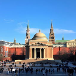 A stunning view of Lenin's Mausoleum in front of the Kremlin in Moscow, showcasing the grandeur and historical significance of the site