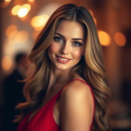 A captivating portrait of a confident woman with alluring eyes and an inviting smile