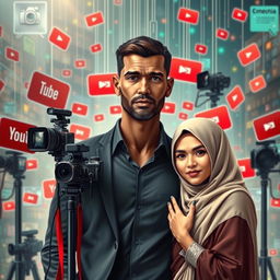 A professional novel cover depicting a tall, thin man with brown skin, surrounded by cameras and recognizable YouTube signs