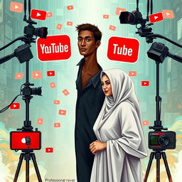 A professional novel cover depicting a tall, thin man with brown skin, surrounded by cameras and recognizable YouTube signs