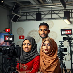 A professional novel cover featuring a realistic portrayal of a tall, thin man with brown skin, surrounded by professional cameras and iconic YouTube signs