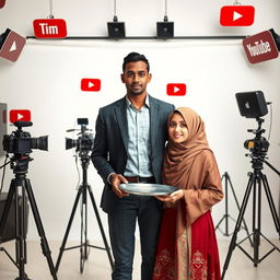 A professional novel cover featuring a tall, thin man with brown skin, prominently surrounded by cameras and iconic YouTube signs, symbolizing the digital creator's world